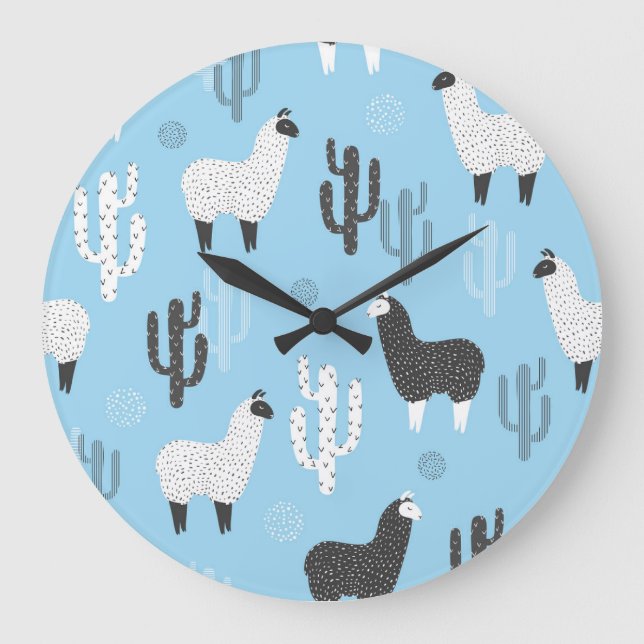 Llama och cactus, söt mönster. stor klocka (Framsida)