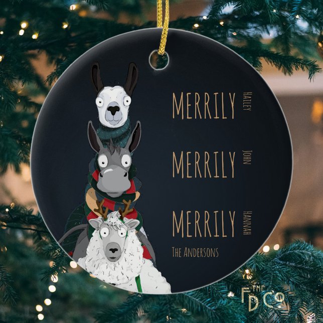 Llama och får julgransprydnad keramik (Skapare uppladdad)