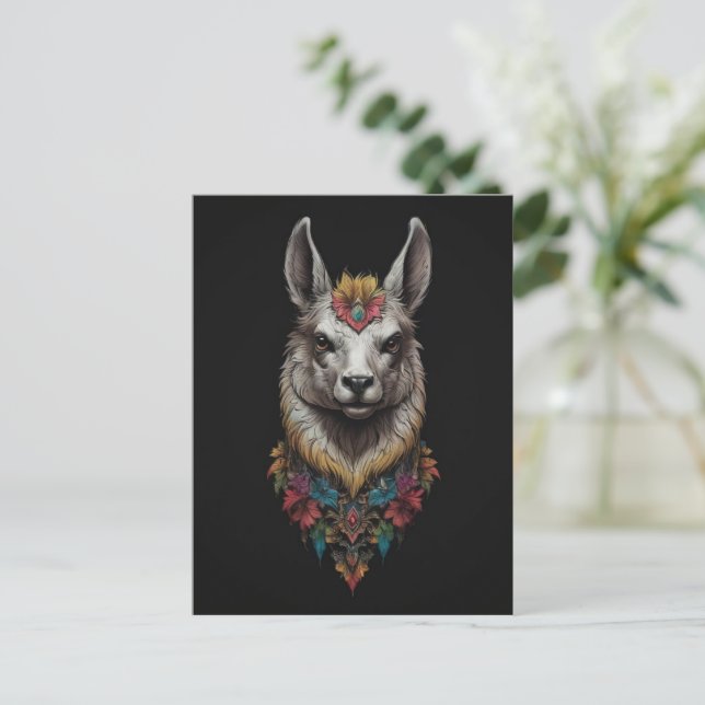 Llama och Flower Porträtt. Vykort (Stående Fram)