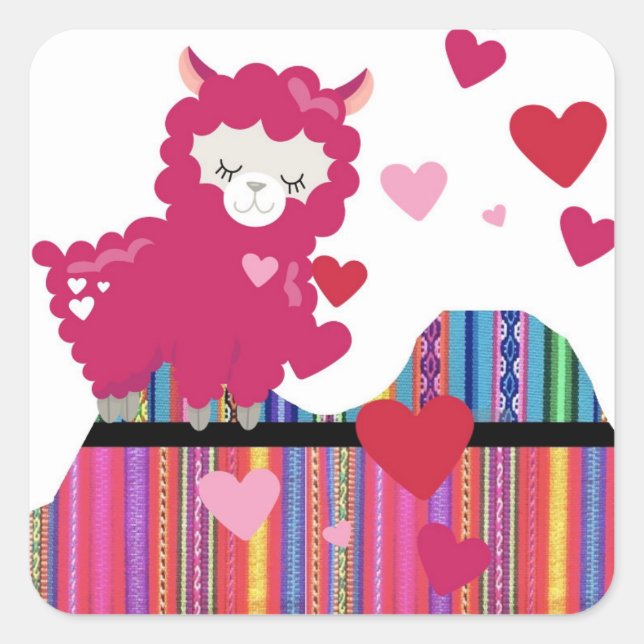 Llama och Hearts Fyrkantigt Klistermärke (Framsida)