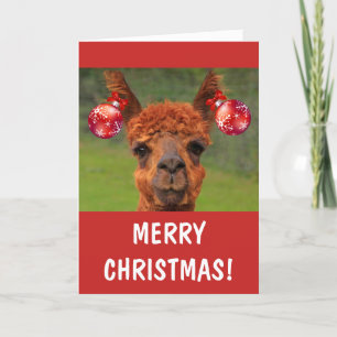 Llama och julprydnader helgkort