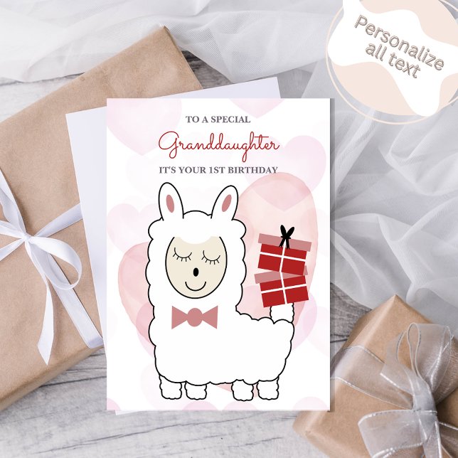 Llama och Rosa Hearts Birthday Kort (Skapare uppladdad)
