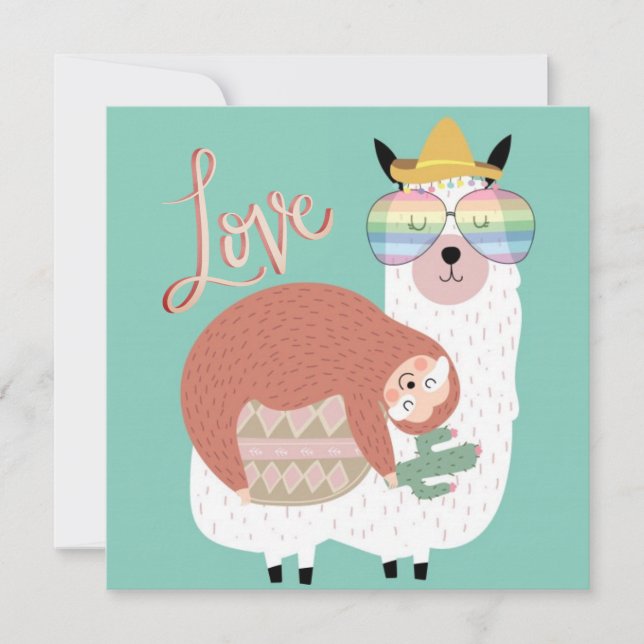 Llama och Sloth Julkort (Framsida)