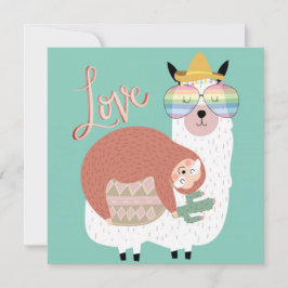 Llama och Sloth Julkort