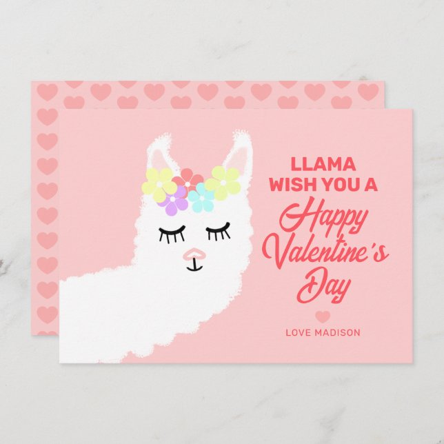 Llama önskar dig ett klassrum för Valentineser i L Julkort (Fram/baksida)