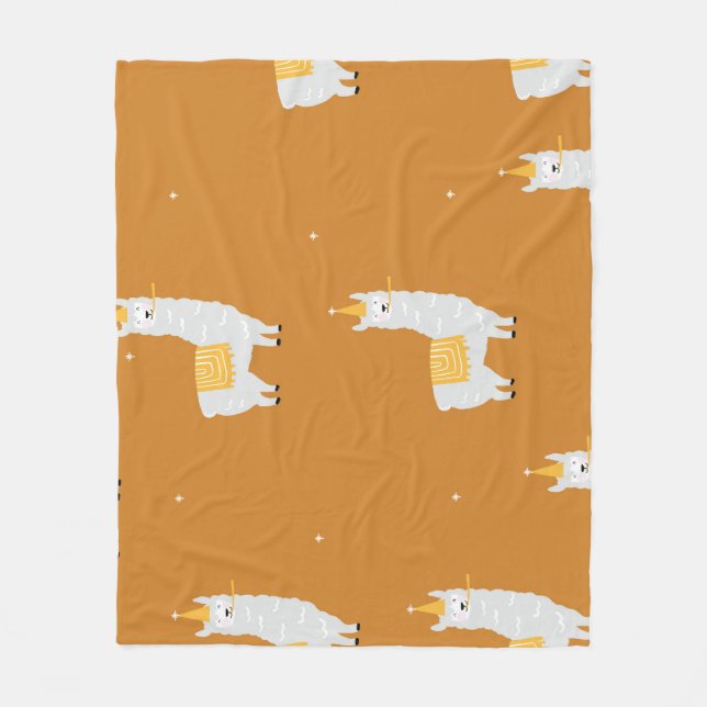Llama, orangens bakgrund: födelsedagen mönster. fleecefilt (Framsidan)