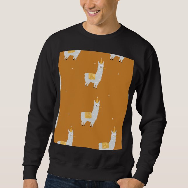Llama, orangens bakgrund: födelsedagen mönster. lång ärmad tröja (Framsida)
