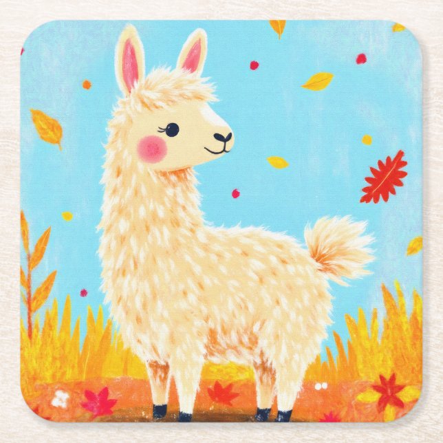 Llama på höstdagen underlägg papper kvadrat (Framsidan)