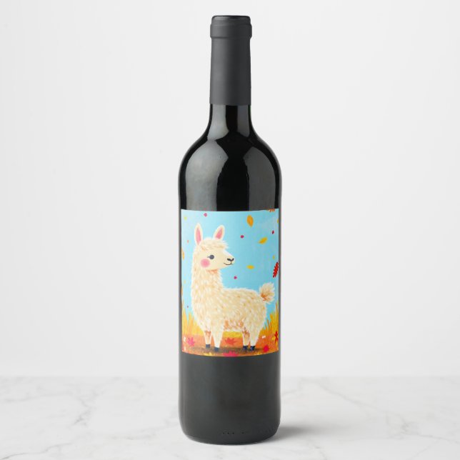 Llama på höstdagen vinflaska etikett (Framsida)