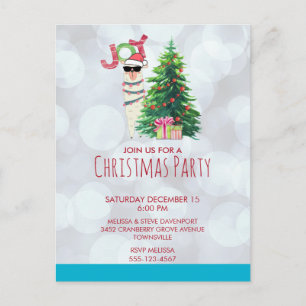 Llama på Silver Bokeh & Isig Blue jul Party Vykort