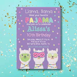 Llama pajama party, spa party inbjudningar