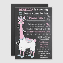 Llama Pajama Sleepover Girl Party Blackboard Stil Magnetisk Inbjudningskort
