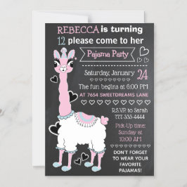 Llama Pajama Sleepover Girl Party Blackboard Stil Magnetisk Inbjudningskort