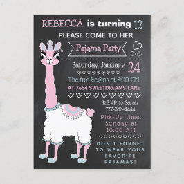Llama Pajama Sleepover Party Chalkboard vykort