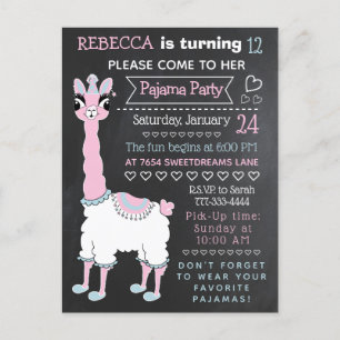 Llama Pajama Sleepover Party Chalkboard vykort