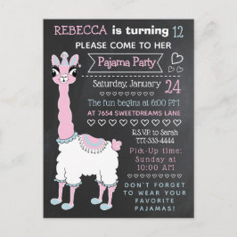 Llama Pajama Sleepover Party Chalkboard vykort