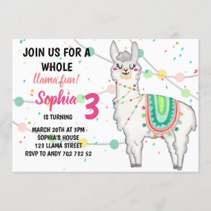 Llama Party Hela Llama Roligt Girl Birthday Inbjudningar