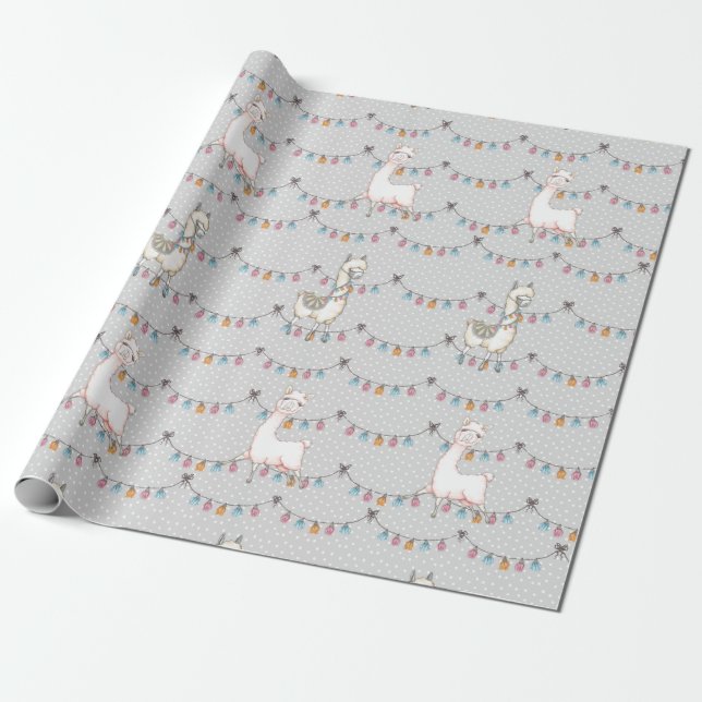 Llama Party Wrapping Papper Presentpapper (Utrullad)