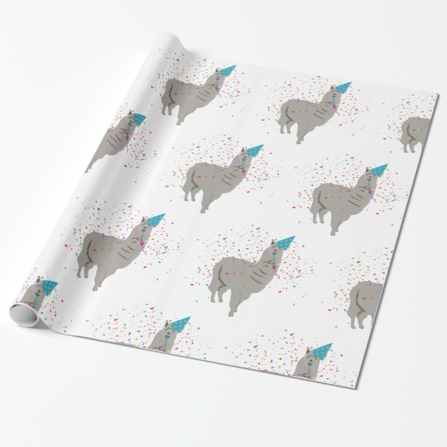 Llama Partying - Djur med Party Presentpapper (Utrullad)