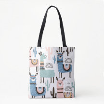 Llama Patterned Tote in Blue, Grönt & Rosa