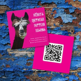 Llama Pink QR code Fiber Business Cards Fyrkantigt Visitkort