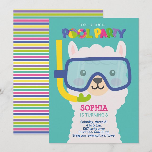 LLAMA POOL FEST INVITATION INBJUDNINGAR (Fram/baksida)