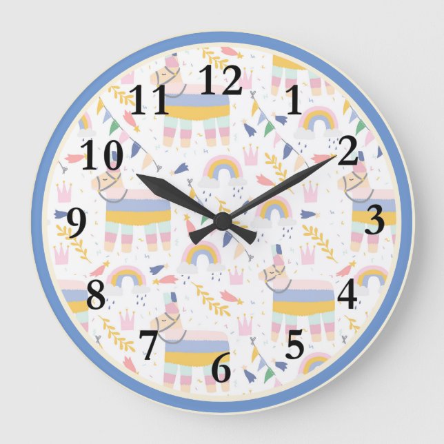 Llama Rainbow Baby Nursery Wall Clock Stor Klocka (Framsida)