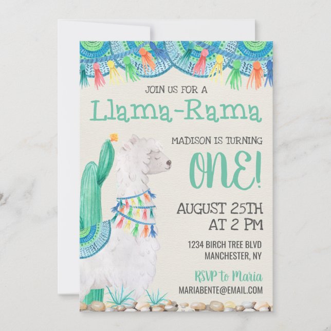 Llama-Rama Birthday Inbjudningar (Framsida)