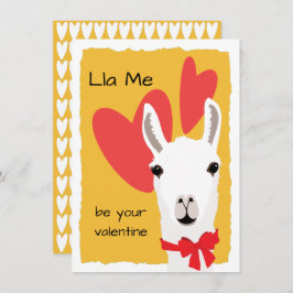 Llama Red Hearts Mustard-Lla Me är din valentin Julkort