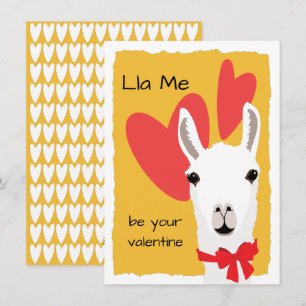 Llama Red Hearts Mustard-Lla Me är din valentin Julkort