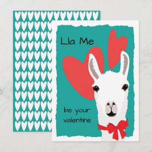 Llama Red Hearts Teal-Lla Jag är din valentin Julkort