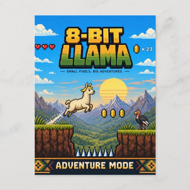Llama, Retro 8-Bit Pixelkonst Vykort (Framsida)