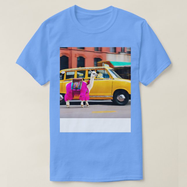Llama Riding i Taxi Lycklig Llama T Shirt (Design framsida)
