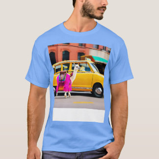 Llama Riding i Taxi Lycklig Llama T Shirt