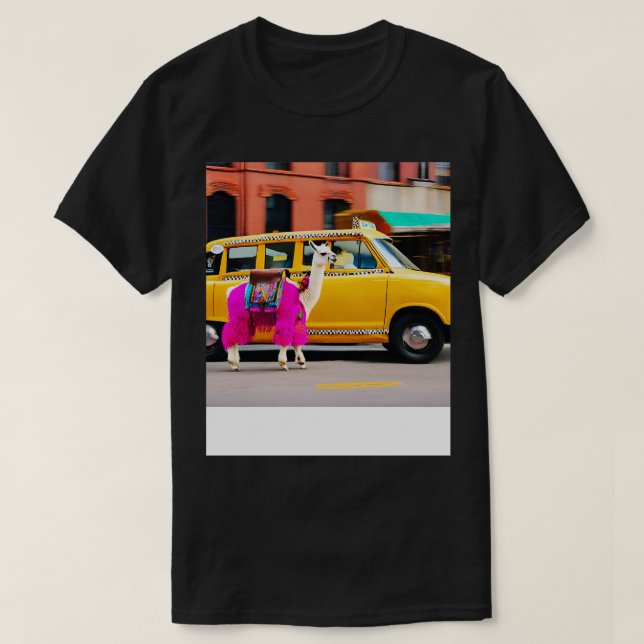 Llama Riding i Taxi Lycklig Llama T Shirt (Design framsida)