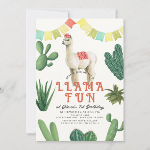 Llama Roligt Alpaca Cactus 1:a födelsedagen Inbjudningar