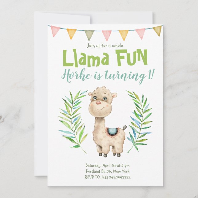 Llama Roligt Alpaca Watercolor Birthday-inbjudan Inbjudningar (Framsida)