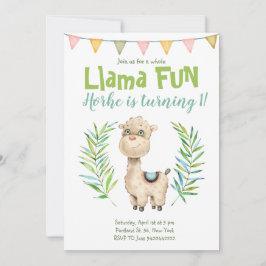 Llama Roligt Alpaca Watercolor Birthday-inbjudan Inbjudningar