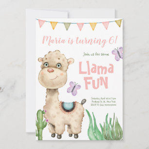 Llama Roligt Watercolor Birthday-inbjudan Inbjudningar