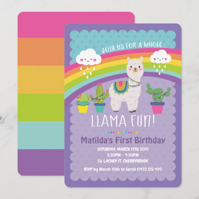 Llama-Roligten Inbjudan till födelsedagspartiet Al (Fram/baksida)