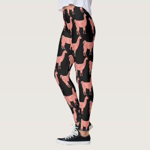 Llama rosa coral glitter Sparkles mönster black Leggings