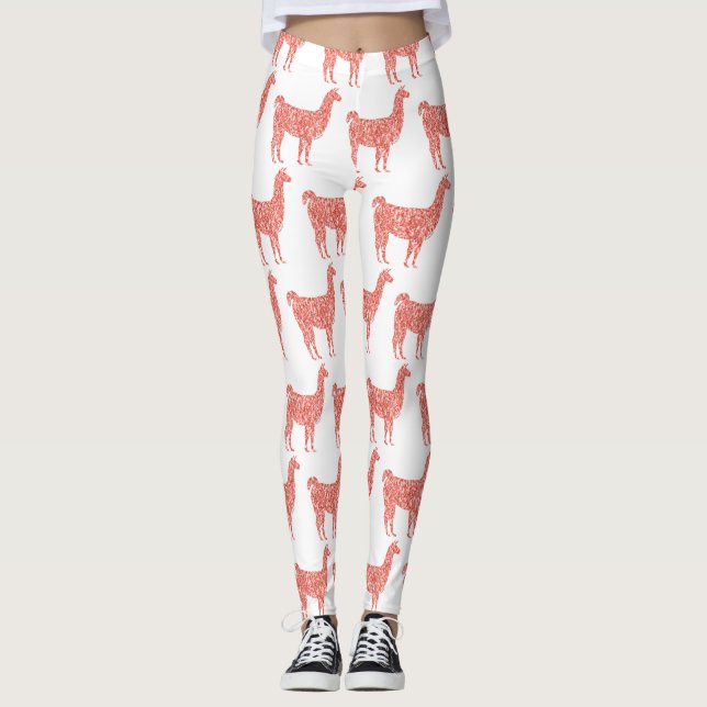 Llama rosa coral glitter Sparkles mönster Leggings (Framsida)