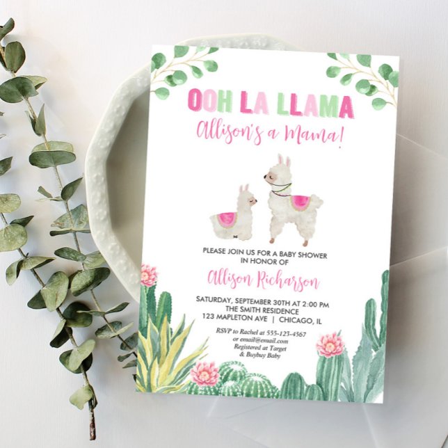 Llama Rosa Grönt Cactus Succulent Girl Baby Shower Inbjudningar (Skapare uppladdad)