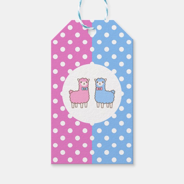 Llama Rosa och Blue Gender Reveal Baby Shower Presentetikett (Framsidan)