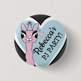 Llama Rosa Pajama Girl Födelsedagsfest Sleepover Knapp