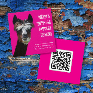 Llama Rosa QR-kod Fiber Affärskort Fyrkantigt Visitkort