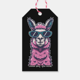 Llama säger dig Sten   Kirkigt avfall i solglasögo Presentetikett