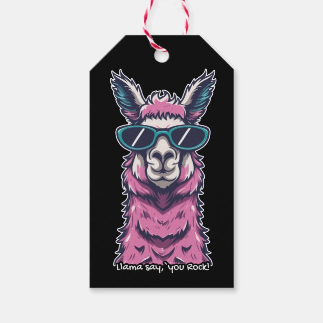 Llama säger dig Sten | Kirkigt avfall i solglasögo Presentetikett (Framsidan)