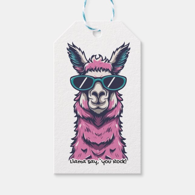 Llama säger dig Sten | Kirkigt avfall i solglasögo Presentetikett (Framsidan)