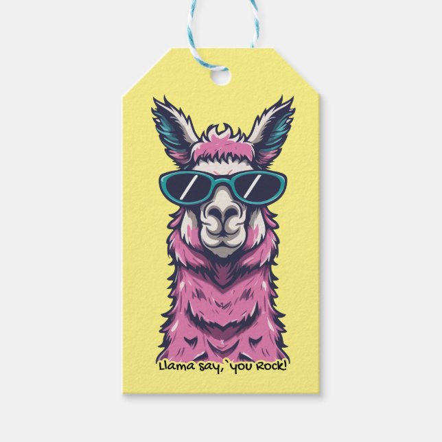 Llama säger dig Sten | Kirkigt avfall i solglasögo Presentetikett (Framsidan)